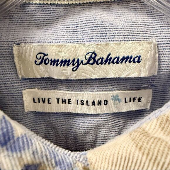 Tommy Bahama XS Floral Button Down Shirt 100% Cotton Long Sleeve Blue Beige - Picture 2 of 5